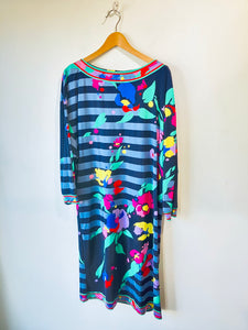 Vintage Leonard Paris Navy & Neon Floral Silk Dress