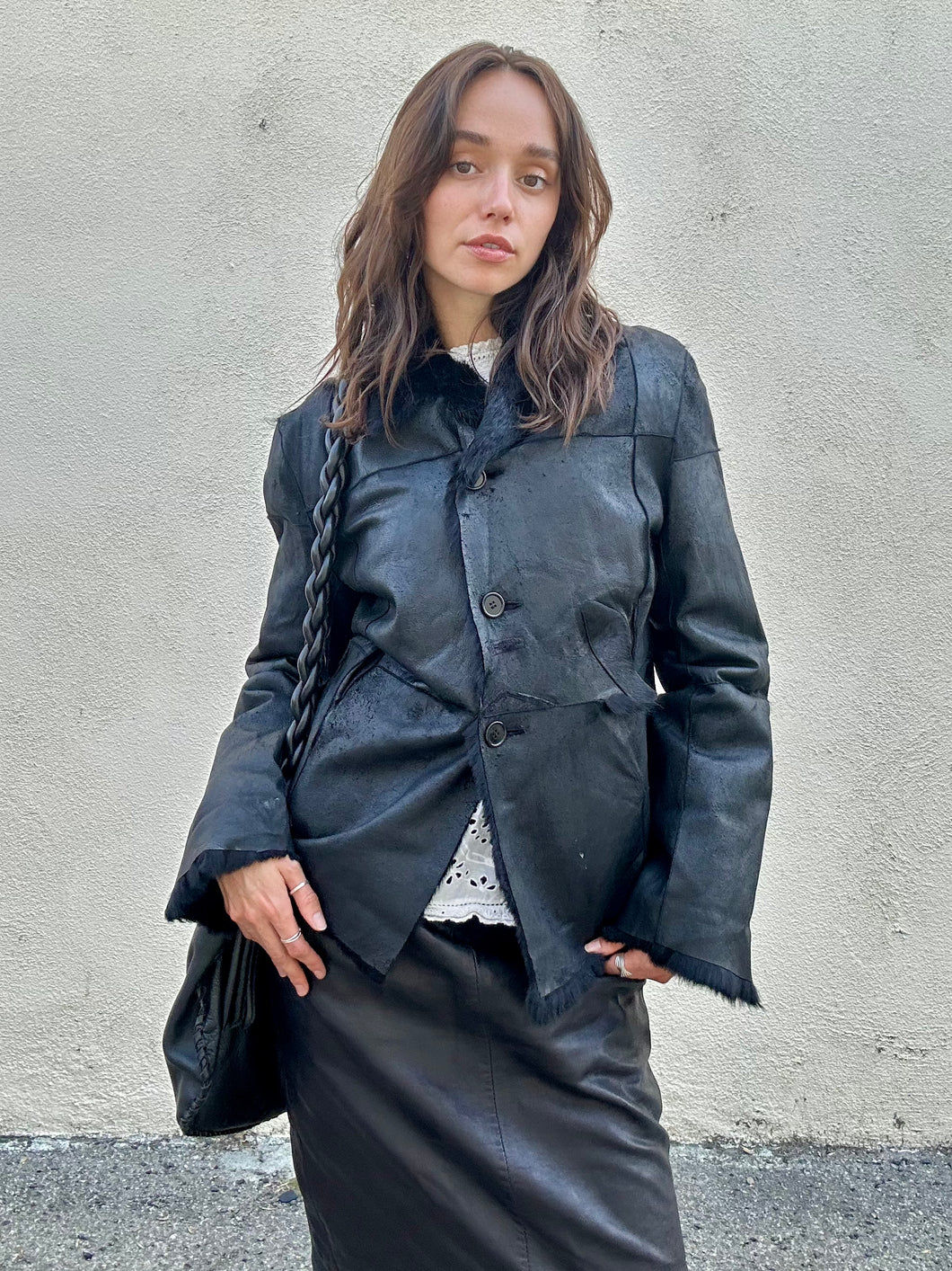 Vintage Ebene Black Fur Patchwork Jacket