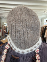 Hand Knit Brown Alpaca Hat with White Trim