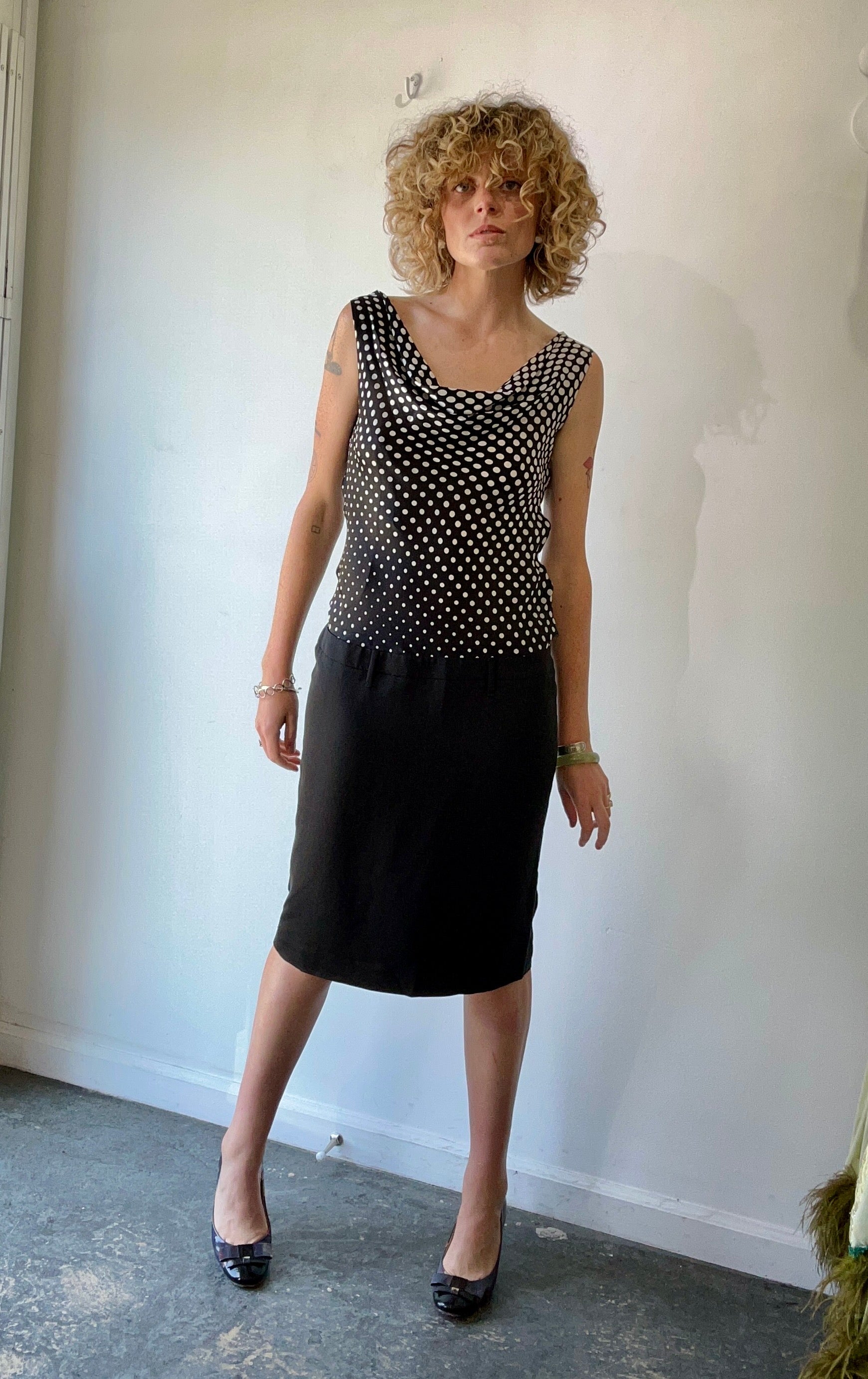 Alexander McQueen Black & White Polka Dot Plunge Dress