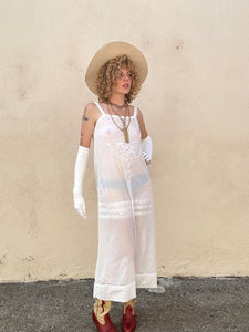 Bode 1910-1930 Cutwork Tablecloth White Slip Dress