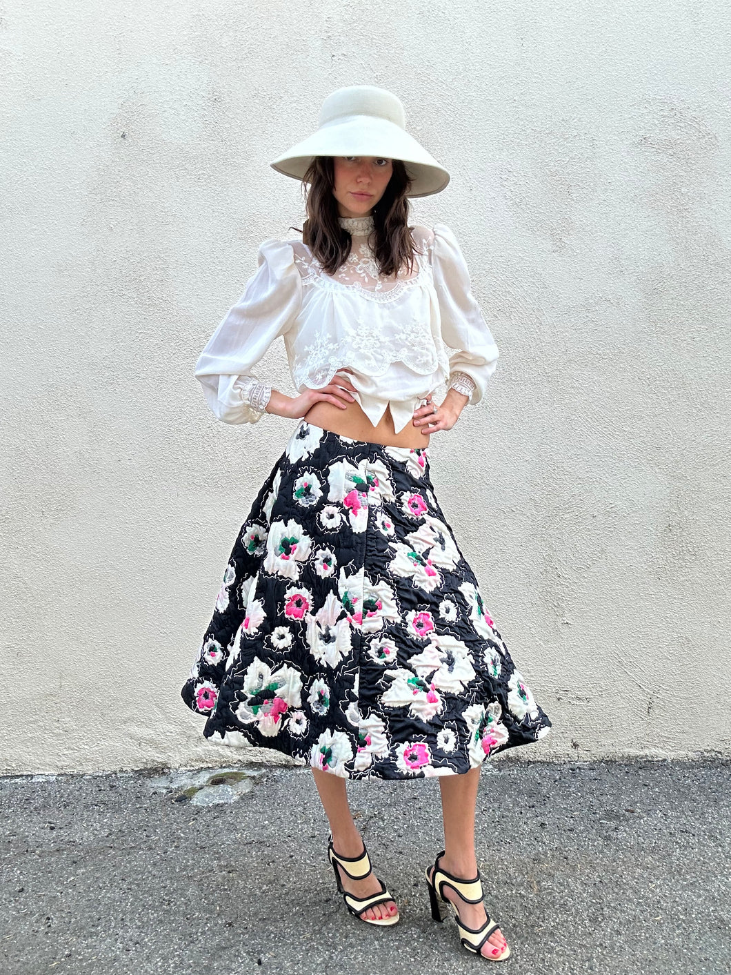 Marni Black Floral Quilted Circle Skirt