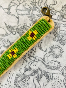 Vintage Green and Yellow Beaded Suede Bracelet