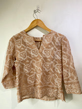 Vintage Beige Embroidered Three-Quarter Sleeve Sheer Top