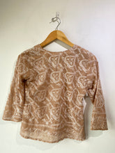 Vintage Beige Embroidered Three-Quarter Sleeve Sheer Top