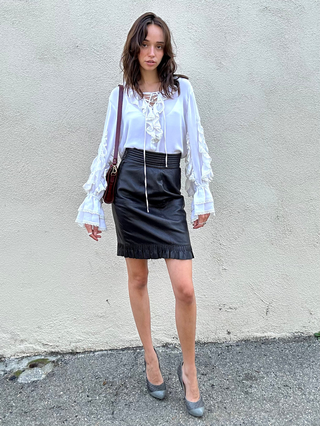 Valentino Ruffle Leather Skirt