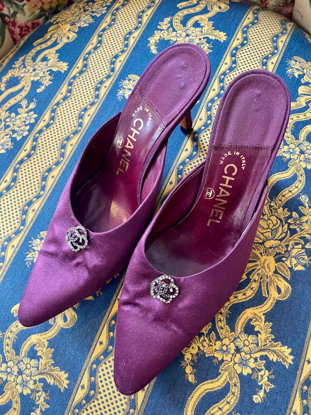 Vintage Chanel Purple Satin Heels