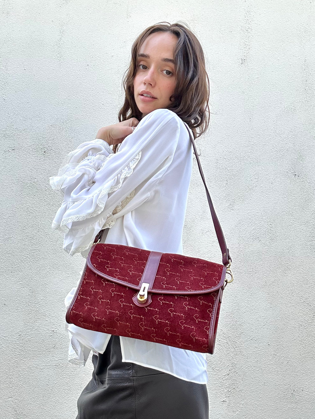 Givenchy Maroon Suede Signed Purse