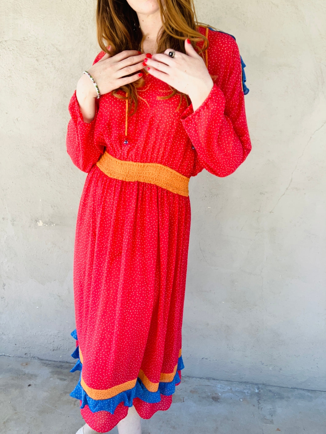 Vintage Diane Freis Red Polka Dot Midi Dress