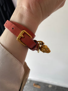 Alexander McQueen Peach Dog Tag Skull Double Wrap Leather Bracelet