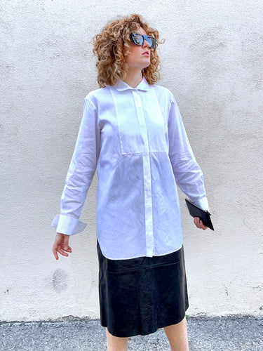 Chanel White Yoked French Cuff Tuxedo Shirt