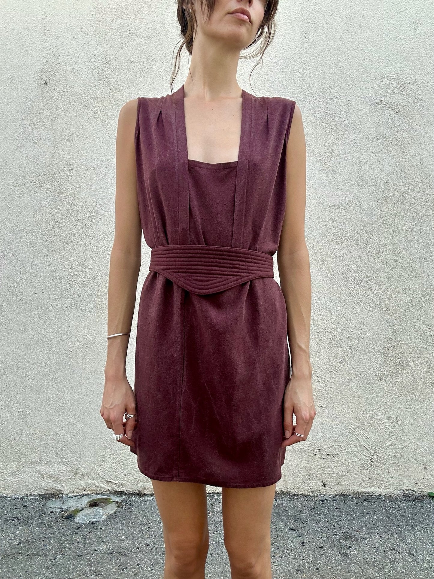 Electric Feathers Maroon Raw Silk Dress - The Curatorial Dept.