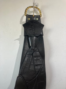 Vintage Black Leather Belt with Bow