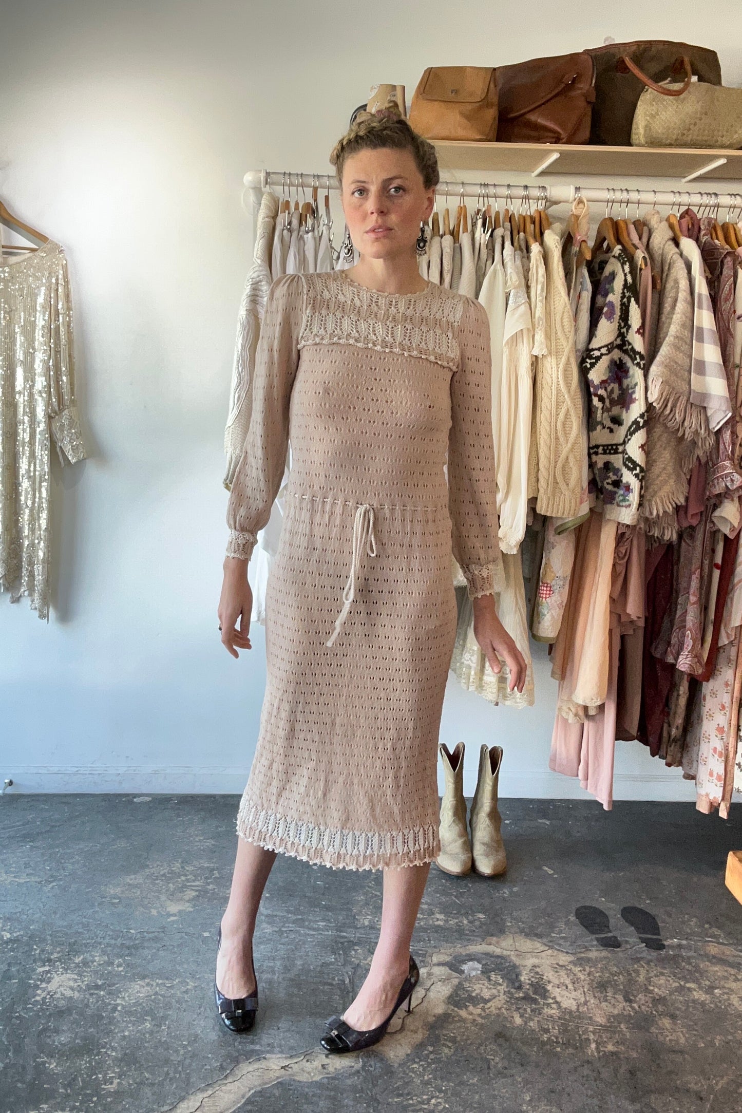 Vintage Oscar de la Renta Bullock’s Cream Knit Dress Vintage Oscar de la Renta Bullock’s Cream Knit Dress