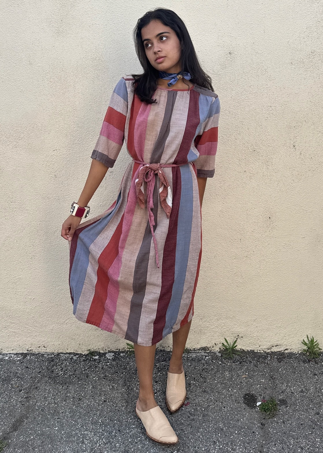 Ace & Jig Terra Cotta Pink and Blue Striped Dress - The Curatorial Dept.