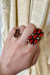 Vintage Coral Silver Ring with Seven Stones