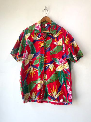 Vintage Red Tropical Monstera Leaf Hawaiian Shirt