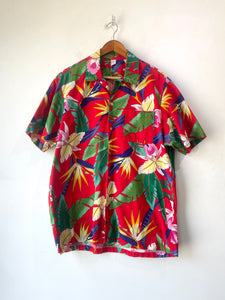 Vintage Red Tropical Monstera Leaf Hawaiian Shirt