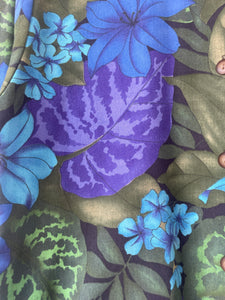 Vintage Cristin Stevens Blue Green Floral Hawaiian Shirt