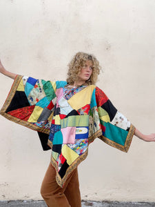 Vintage Silk Patchwork Poncho