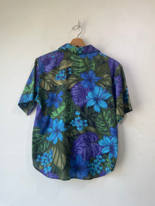 Vintage Cristin Stevens Blue Green Floral Hawaiian Shirt