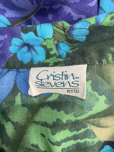 Vintage Cristin Stevens Blue Green Floral Hawaiian Shirt