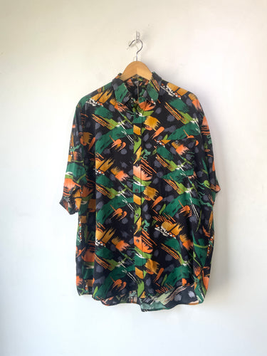 Vintage Green Orange Black Brushstroke Shirt