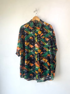 Vintage Green Orange Black Brushstroke Shirt