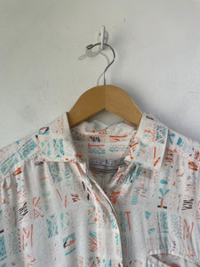 Anne Pinkerton Orange Blue Geometric Hawaiian Shirt
