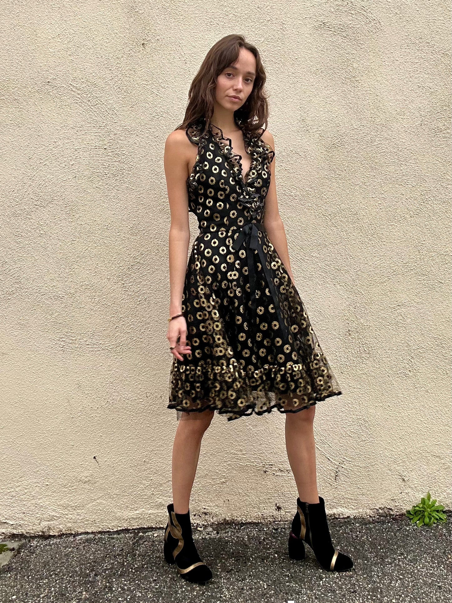 Vintage Malcolm Starr Black and Gold Cocktail Dress The Curatorial Dept. Vintage Malcolm Starr Black and Gold Cocktail Dress The Curatorial Dept.