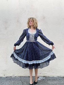 Vintage Gunne Sax Navy Floral Dress