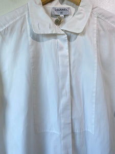 Chanel White Yoked French Cuff Tuxedo Shirt