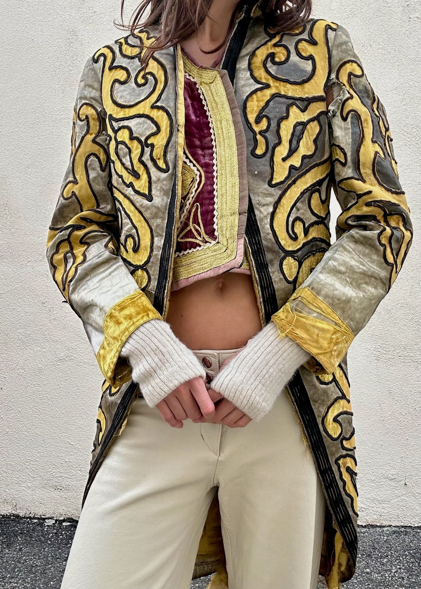 Antique Yellow and Grey Embroidered Band Jacket - The Curatorial Dept.
