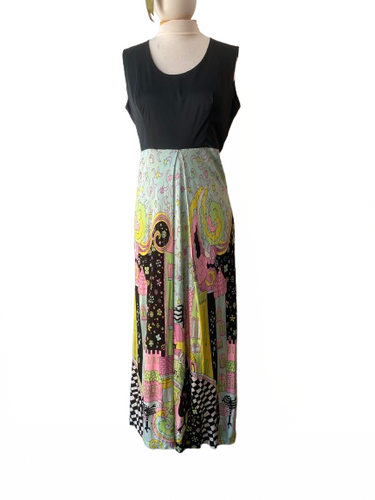 Vintage Black Psychedelic Colorful City Dress