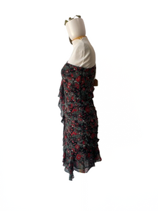 Veronica Beard Black Red Floral One Shoulder Dress