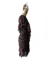 Veronica Beard Black Red Floral One Shoulder Dress