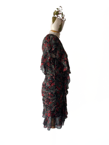 Veronica Beard Black Red Floral One Shoulder Dress