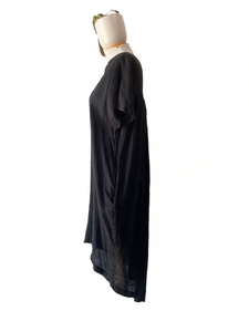 Black Crane Linen Cocoon Midi Dress