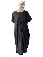 Black Crane Linen Cocoon Midi Dress