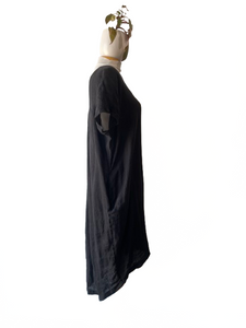 Black Crane Linen Cocoon Midi Dress