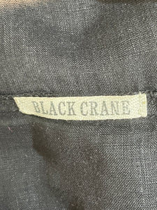 Black Crane Linen Cocoon Midi Dress