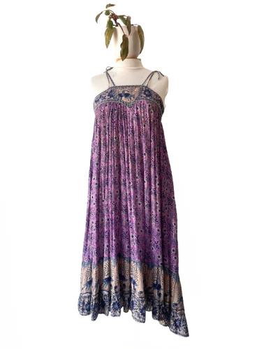 Vintage Starina Purple Floral Gauze Metallic Dress