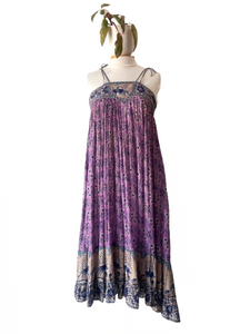 Vintage Starina Purple Floral Gauze Metallic Dress