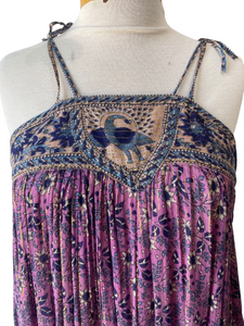Vintage Starina Purple Floral Gauze Metallic Dress