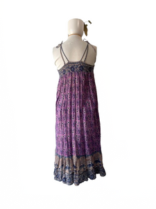 Vintage Starina Purple Floral Gauze Metallic Dress