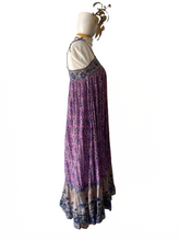 Vintage Starina Purple Floral Gauze Metallic Dress