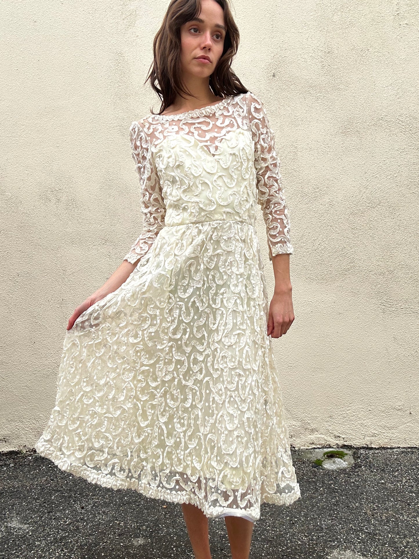 Vintage Victor Costa Semi Sheer Patterned White Dress Vintage Victor Costa Semi Sheer Patterned White Dress
