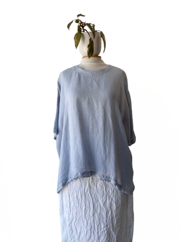 Eskandar Baby Blue Wide Linen Top