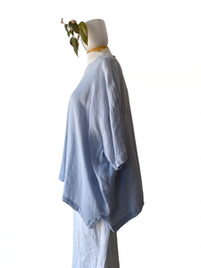 Eskandar Baby Blue Wide Linen Top