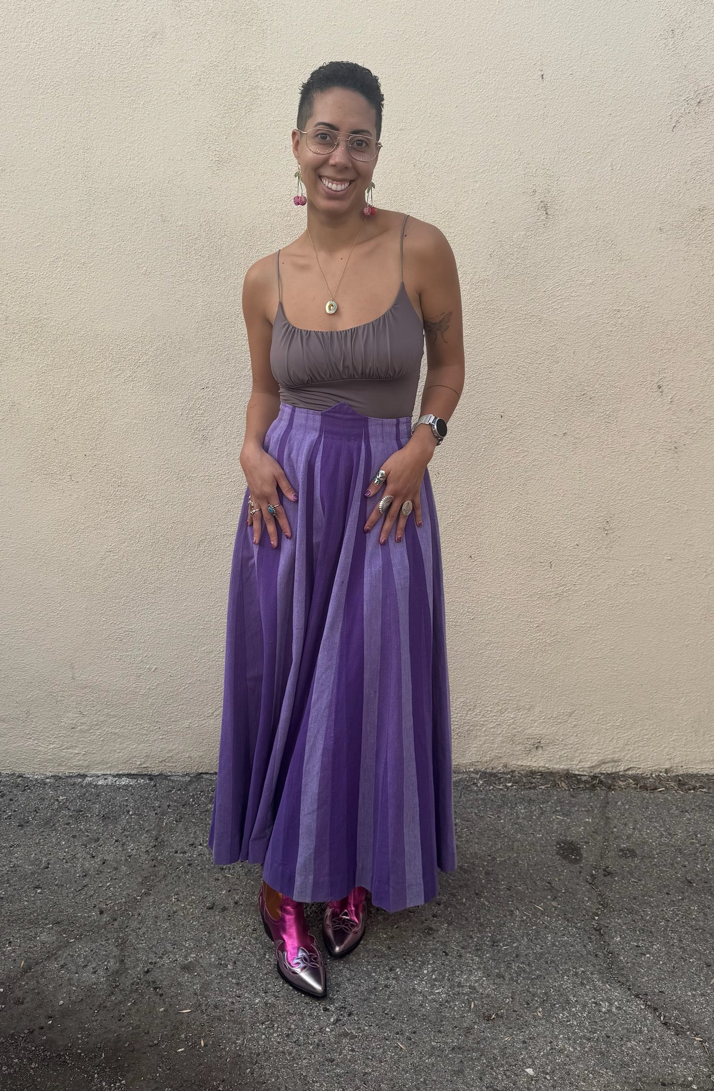 No label Josefa Purple Striped Maxi Skirt - The Curatorial Dept.